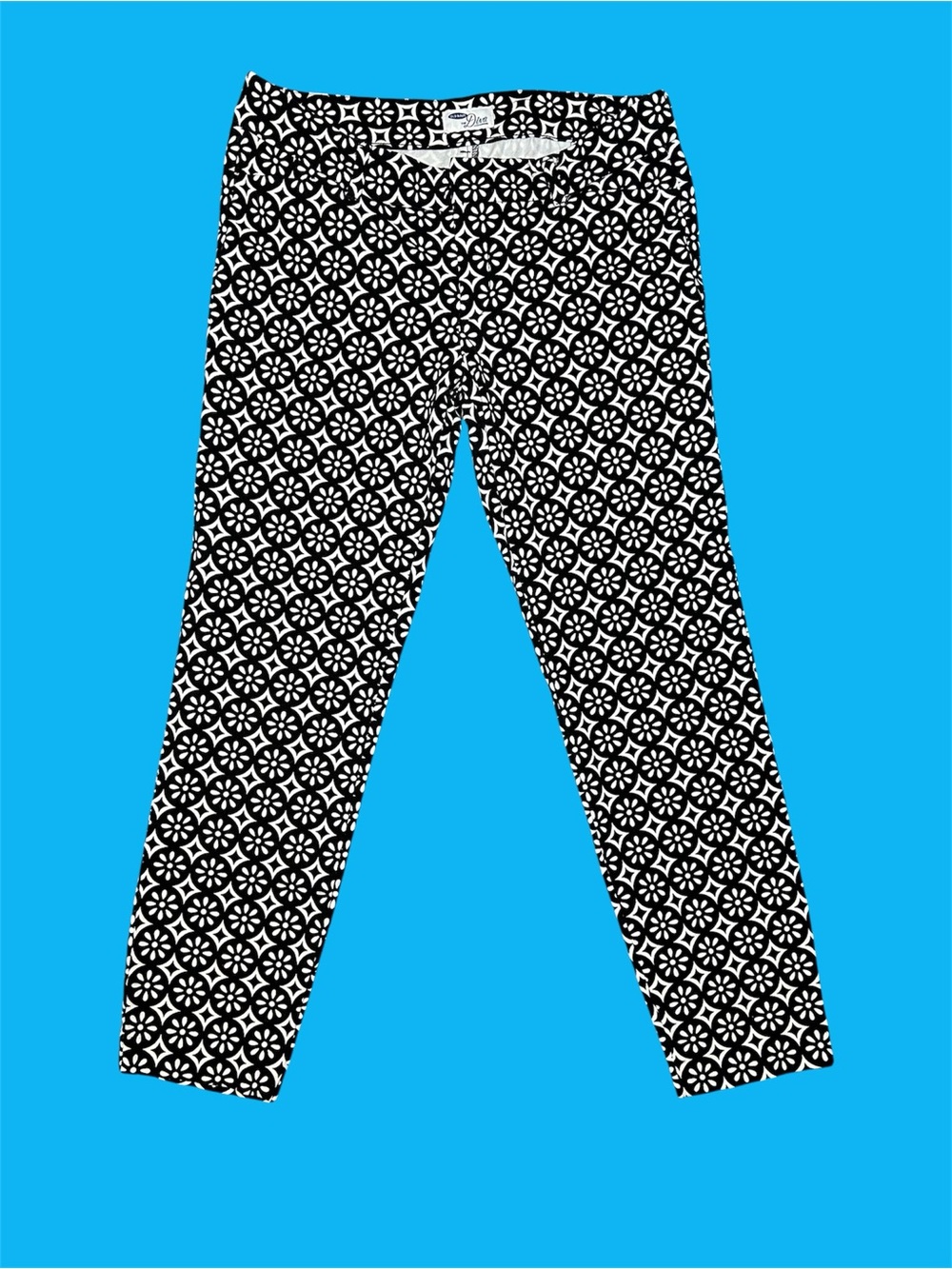 OLD NAVY Womens Cropped Dress Pants Print Black White Mid Rise Sz 8 #250